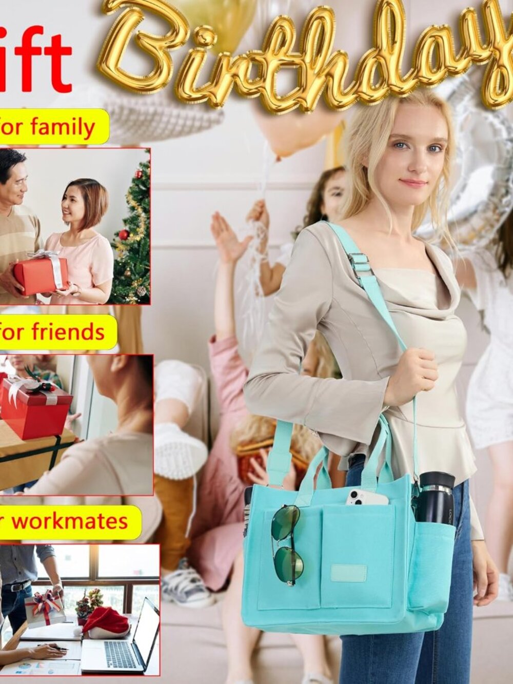 Canvas Tote Bag for Women,Women's Bags Crossbody Bags Work Laptop Tote Bag Large - Picture 7 of 8